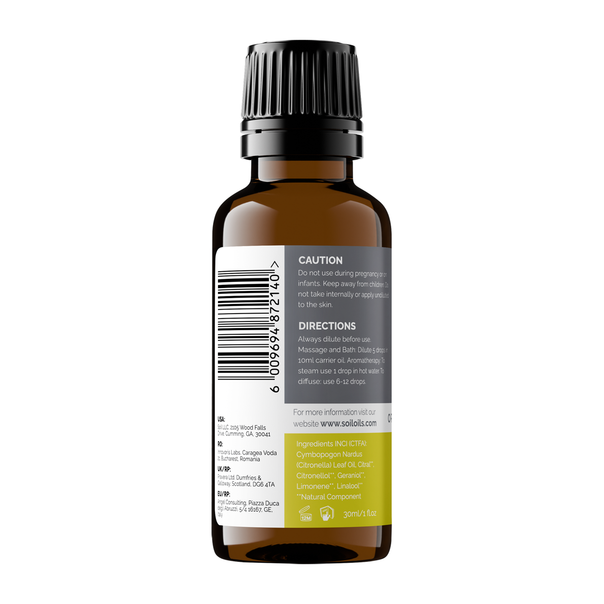 Organic Citronella Essential Oil (Cymbopogon Nardus) 30ml